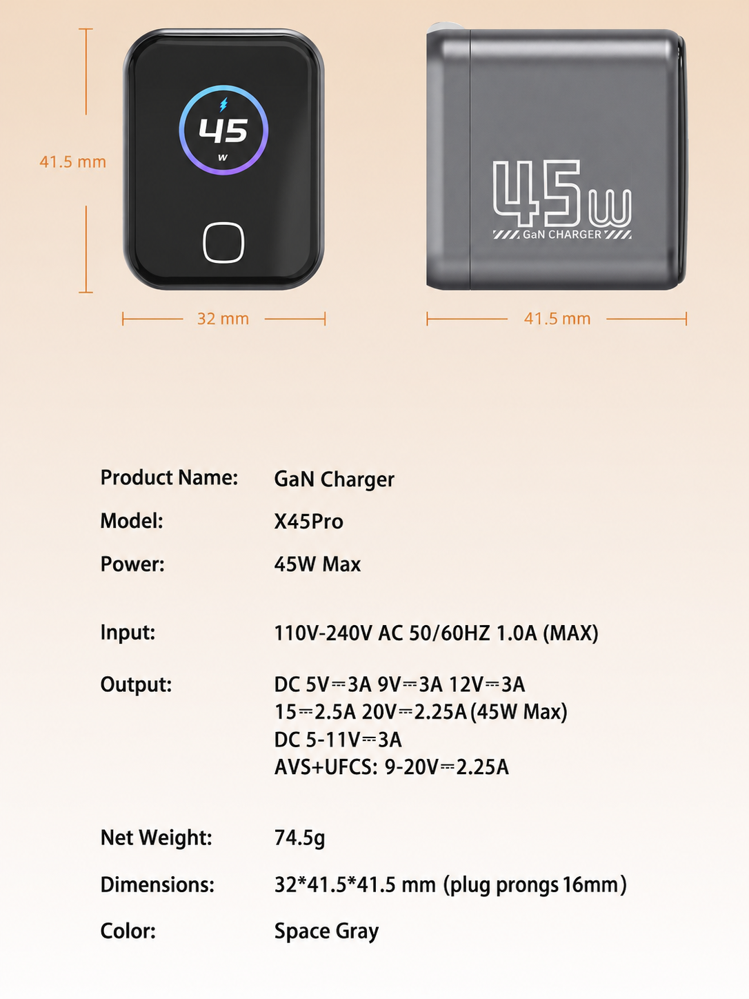 X45Pro 45W Smart GaN Charger with Display, AI Recognition & Temperature Control for iPhone 17