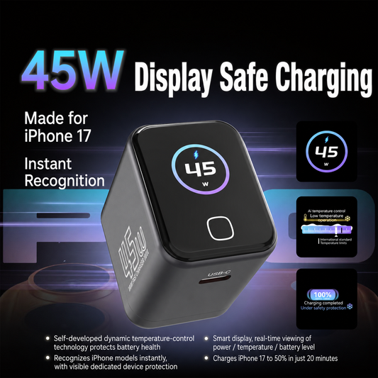 X45Pro 45W Smart GaN Charger with Display, AI Recognition & Temperature Control for iPhone 17