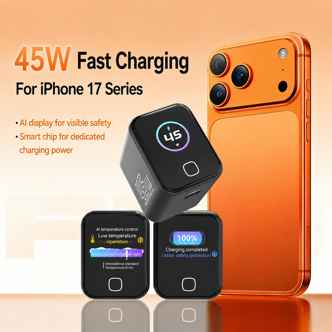 X45Pro 45W Smart GaN Charger with Display, AI Recognition & Temperature Control for iPhone 17