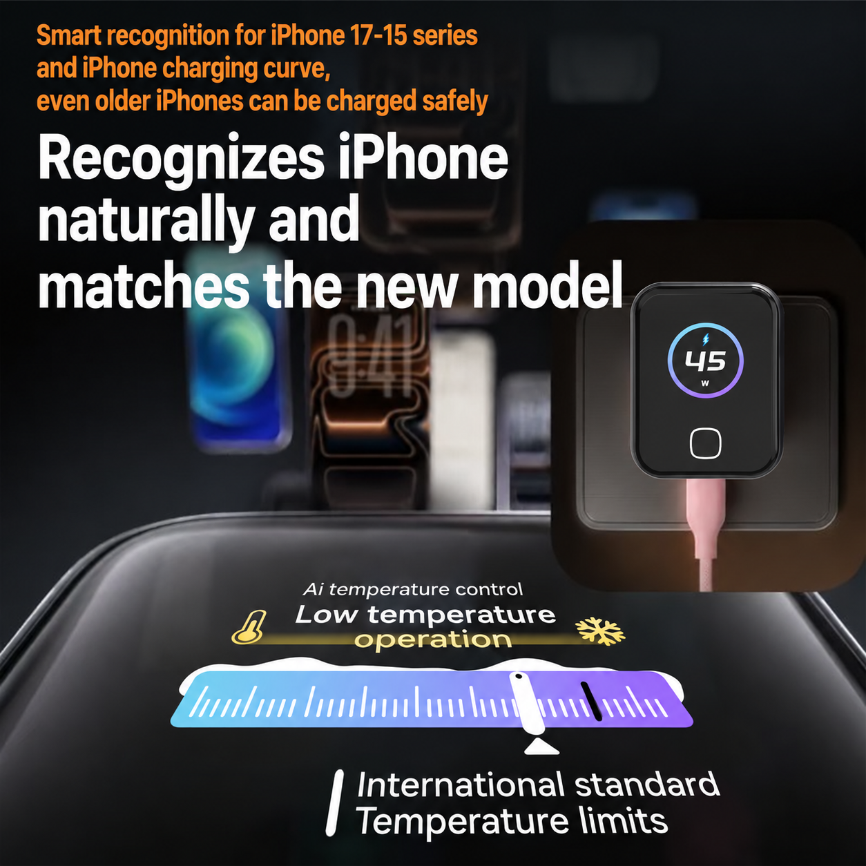 X45Pro 45W Smart GaN Charger with Display, AI Recognition & Temperature Control for iPhone 17