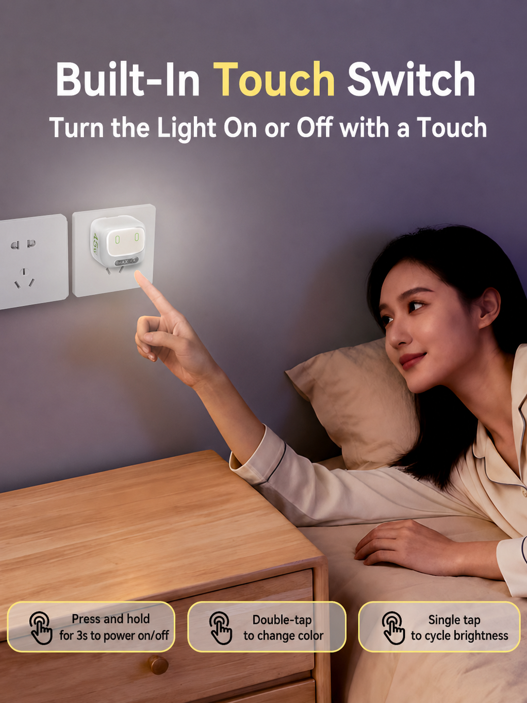 Meenova AI Voice Control Night Light Charger - 45W GaN Fast Charger with Smart Touch Control, USB-C PD Charging & Compact Travel Design