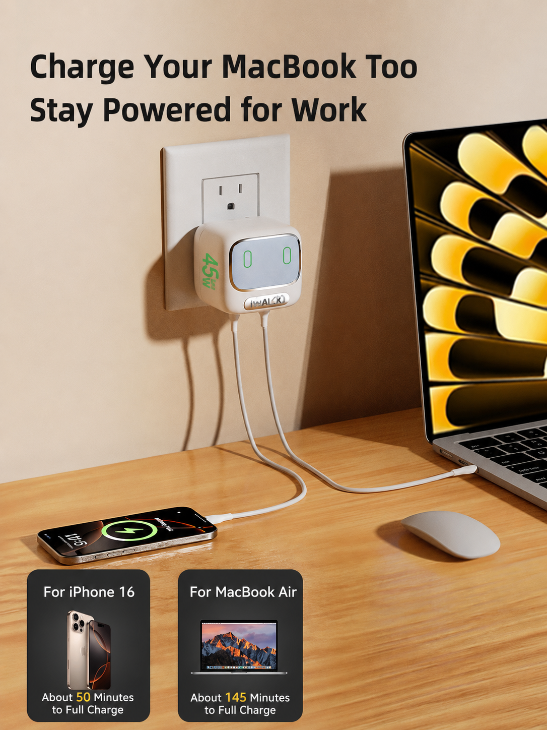 Meenova AI Voice Control Night Light Charger - 45W GaN Fast Charger with Smart Touch Control, USB-C PD Charging & Compact Travel Design