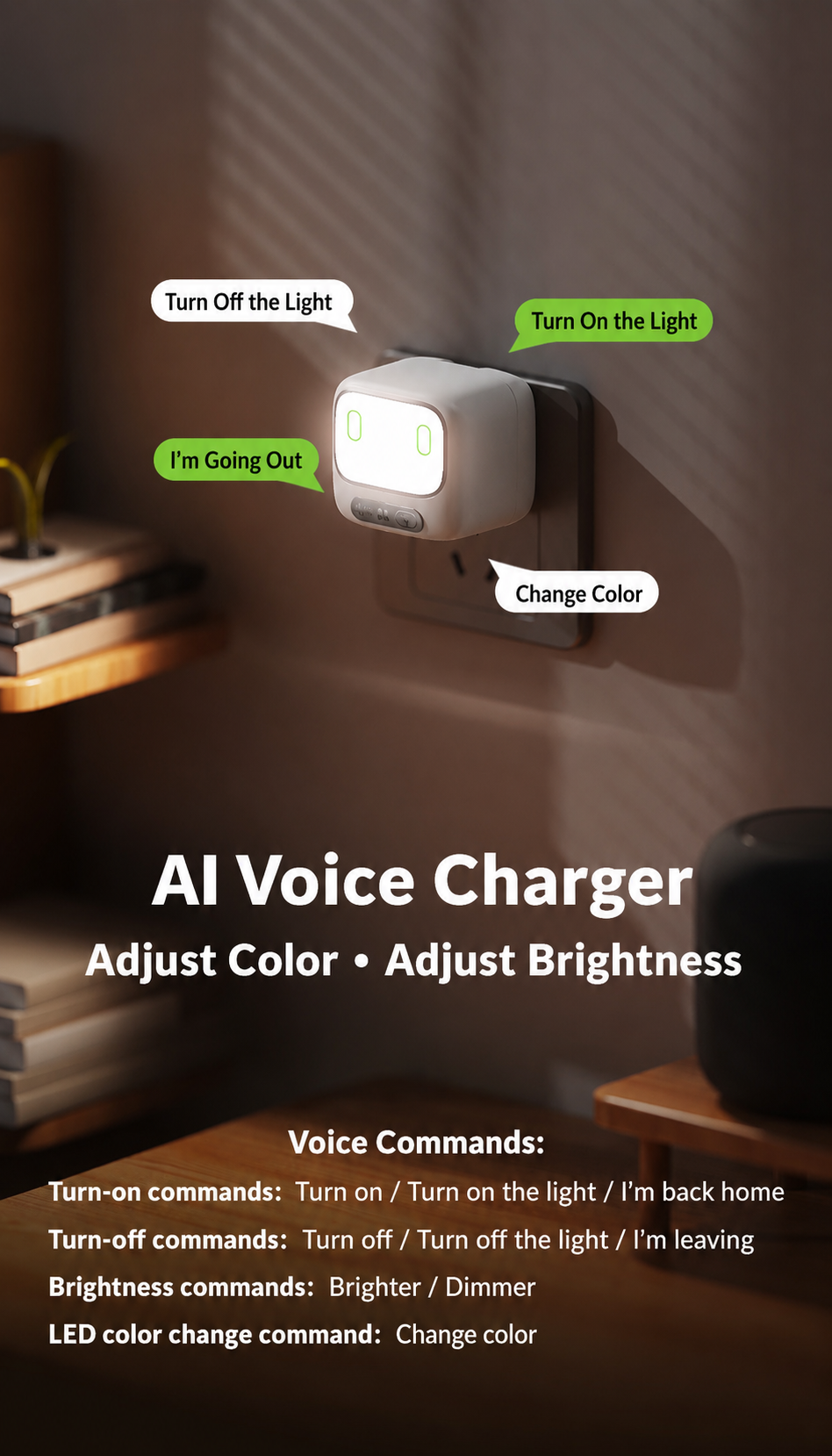 Meenova AI Voice Control Night Light Charger - 45W GaN Fast Charger with Smart Touch Control, USB-C PD Charging & Compact Travel Design