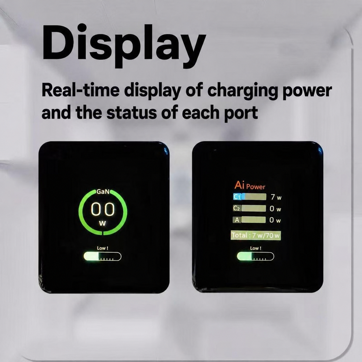 Meenova 70W GaN AI Smart Display Charger with Built-in Retractable USB-C Cable, Dual Ports Fast Charging Adapter for Phone, Tablet & Laptop