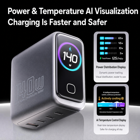 Meenova 140W AI GaN Charger – 4-Port Fast Charger with Smart Power Display & Intelligent Temperature Control
