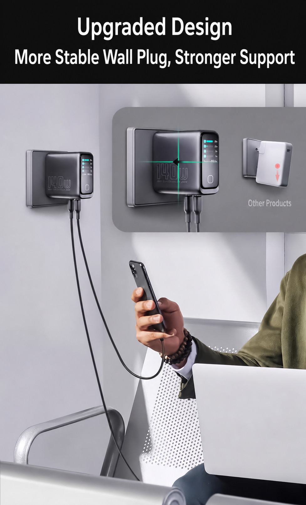 Meenova 140W AI GaN Charger – 4-Port Fast Charger with Smart Power Display & Intelligent Temperature Control