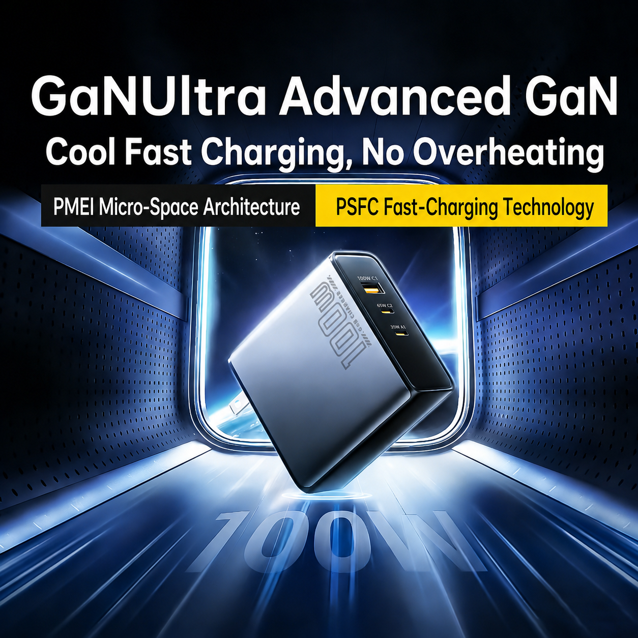 Meenova 100W GaN Charger with Smart Display, 3-Port PD Fast Charger with AI Temperature Control, USB-C x2 & USB-A, Real-Time Power Monitoring for Laptop, Phone & Tablet