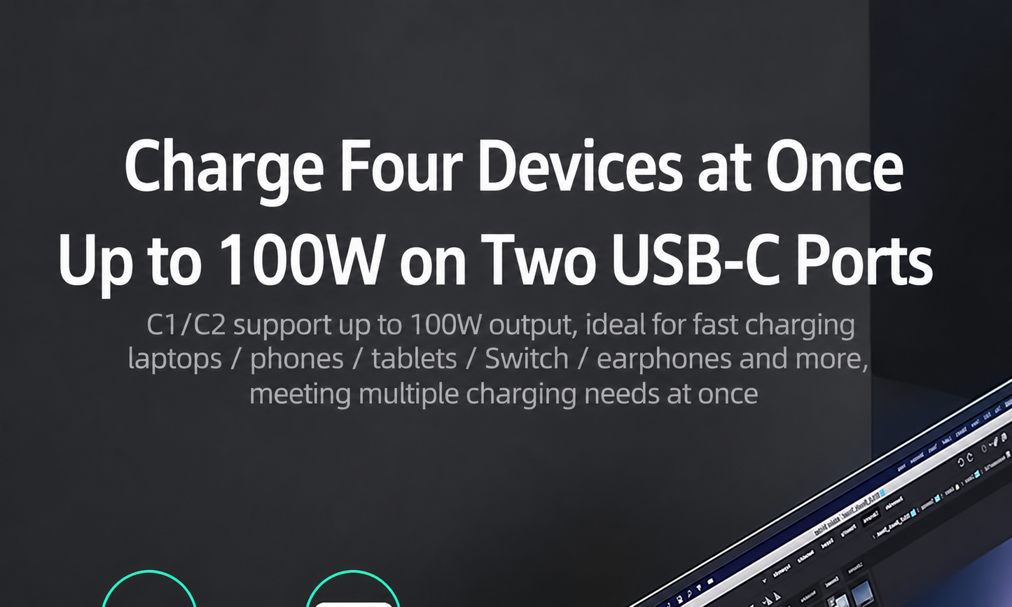 Meenova 100W GaN Charger with Smart Display, 3-Port PD Fast Charger with AI Temperature Control, USB-C x2 & USB-A, Real-Time Power Monitoring for Laptop, Phone & Tablet
