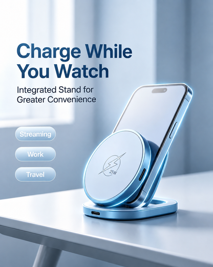 Meenova 25W Magnetic Wireless Charger Stand, Aluminum Alloy Foldable MagSafe-Compatible Charging Pad for iPhone 18 Pro Max, iPhone Duo, iPhone 17 & iPhone 16 Series