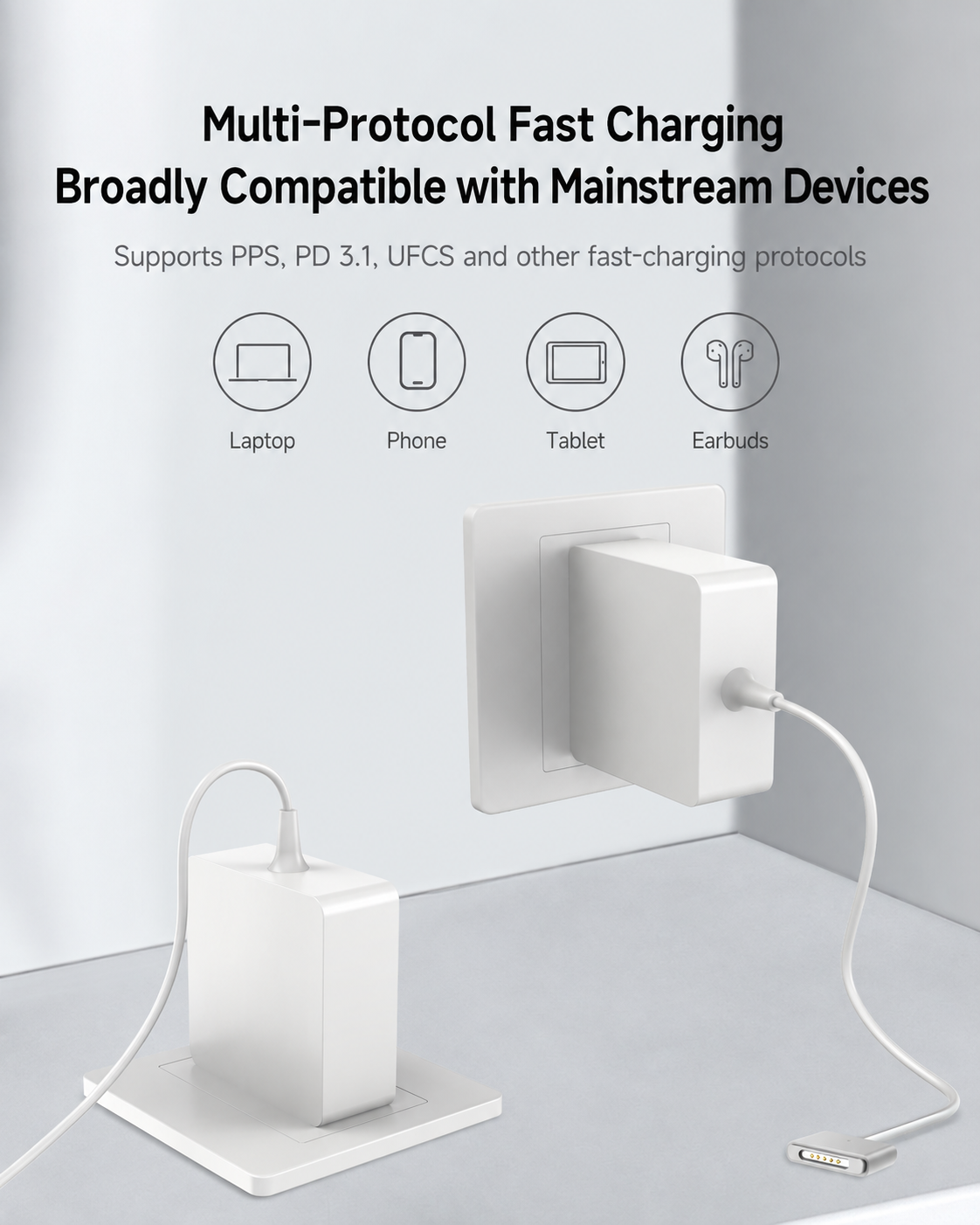 Meenova 140W GaN Charger with Built-In Magnetic Charging Cable, PD 3.1 Fast Charger for Laptop, Tablet and USB-C Devices
