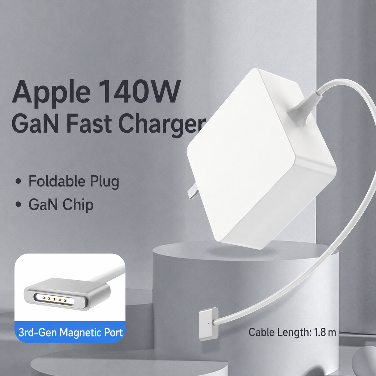 Meenova 140W GaN Charger with Built-In Magnetic Charging Cable, PD 3.1 Fast Charger for Laptop, Tablet and USB-C Devices