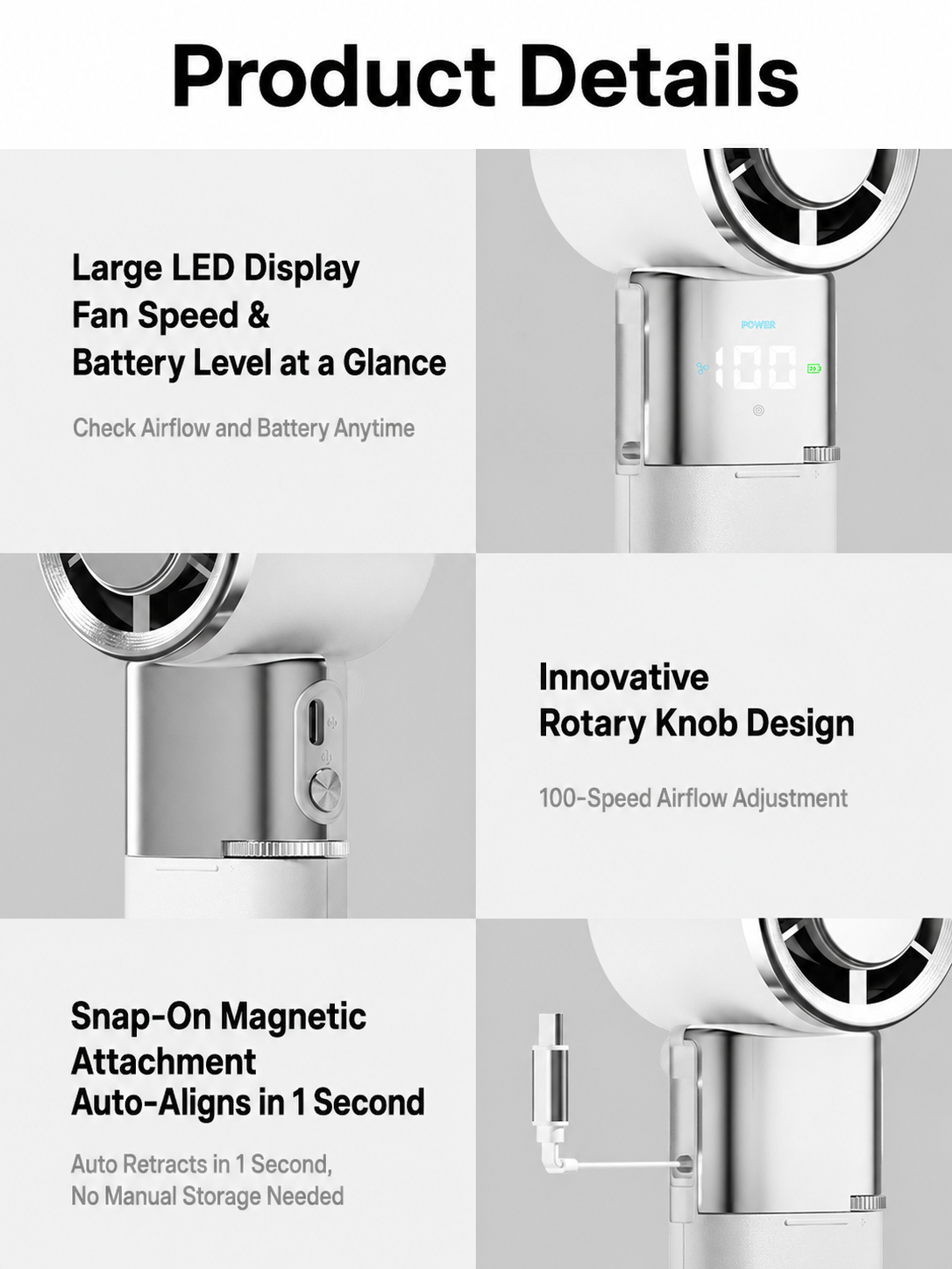Meenova Portable Cooling Fan with Ice Cooling Technology, Retractable Type-C Cable, 100-Speed Wind Control, LED Display & Emergency Power Bank