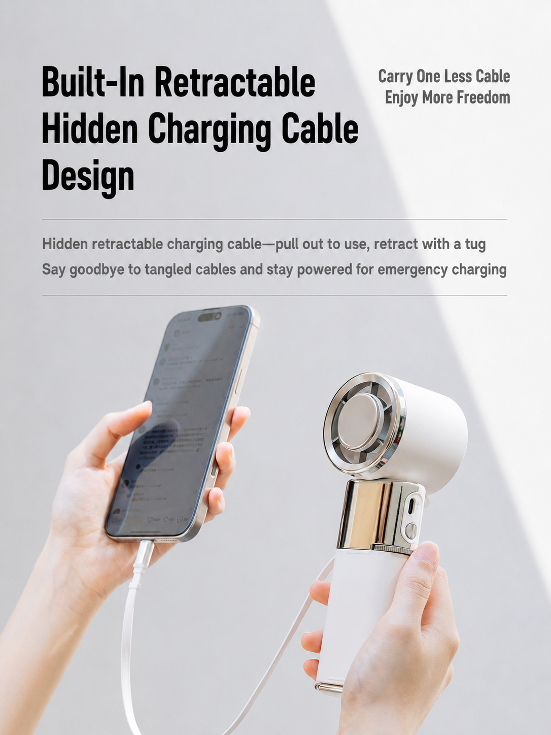 Meenova Portable Cooling Fan with Ice Cooling Technology, Retractable Type-C Cable, 100-Speed Wind Control, LED Display & Emergency Power Bank