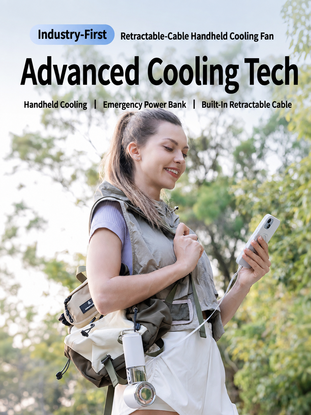 Meenova Portable Cooling Fan with Ice Cooling Technology, Retractable Type-C Cable, 100-Speed Wind Control, LED Display & Emergency Power Bank