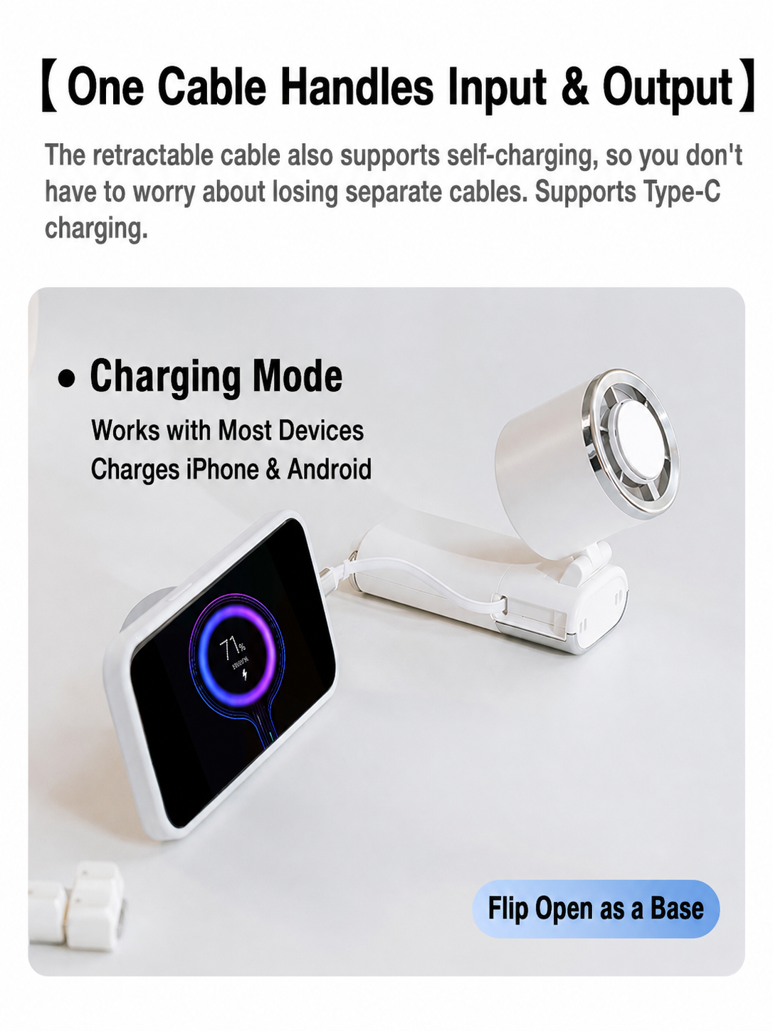 Meenova Portable Cooling Fan with Ice Cooling Technology, Retractable Type-C Cable, 100-Speed Wind Control, LED Display & Emergency Power Bank