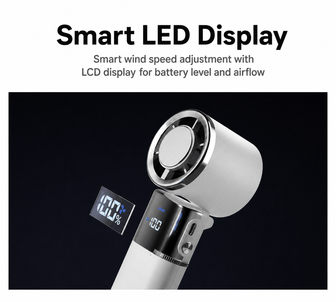 Meenova Portable Cooling Fan with Ice Cooling Technology, Retractable Type-C Cable, 100-Speed Wind Control, LED Display & Emergency Power Bank