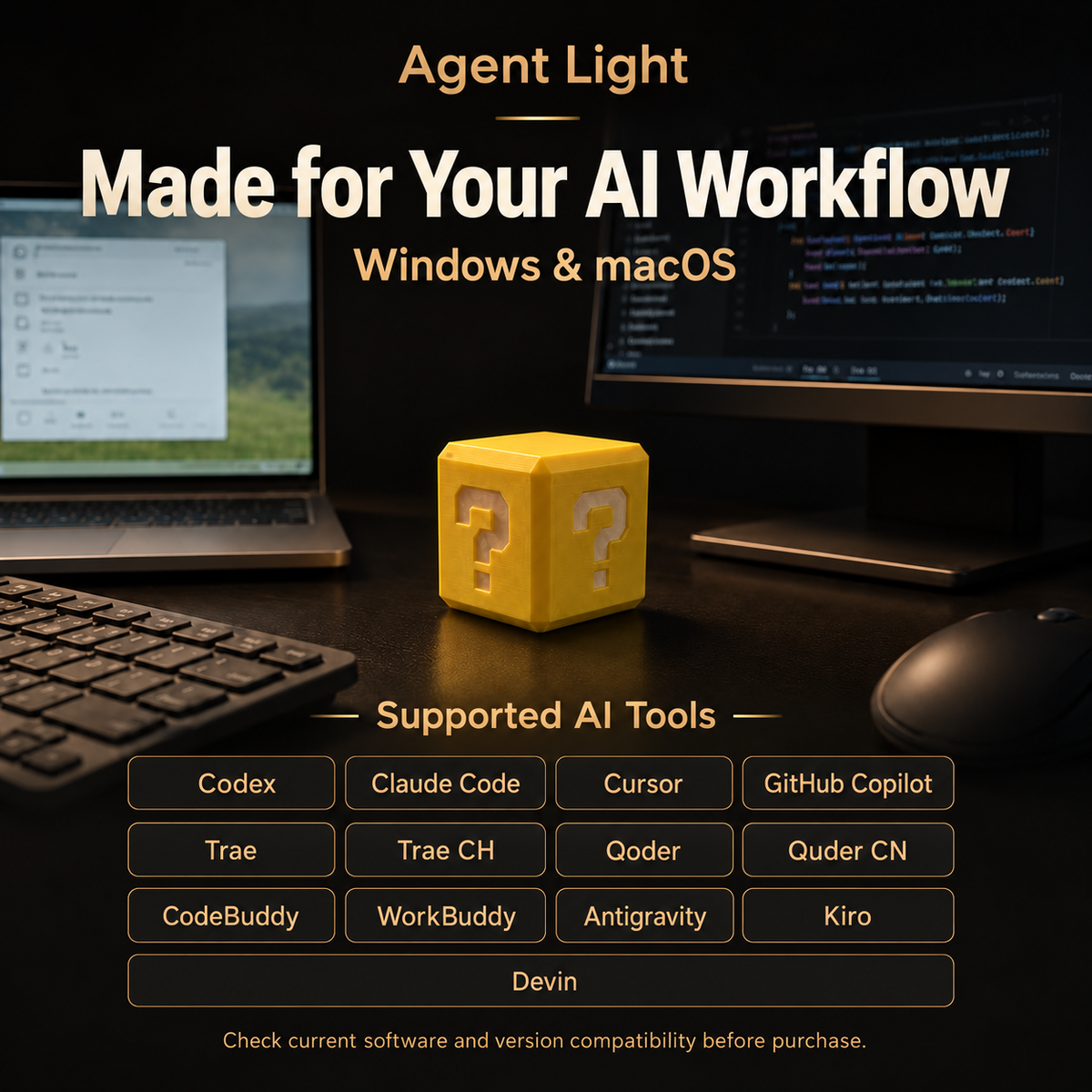 Agent Light AI Status Cube with USB-C, Bluetooth & Magnetic Mount