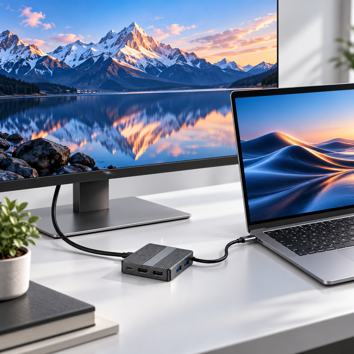 Meenova 7-in-1 USB-C MST Docking Station, Up to 4K 60Hz, Gigabit Ethernet, USB 3.2 & PD Charging, Dual HDMI or HDMI + DisplayPort for Compatible Windows Dual-Monitor Setups