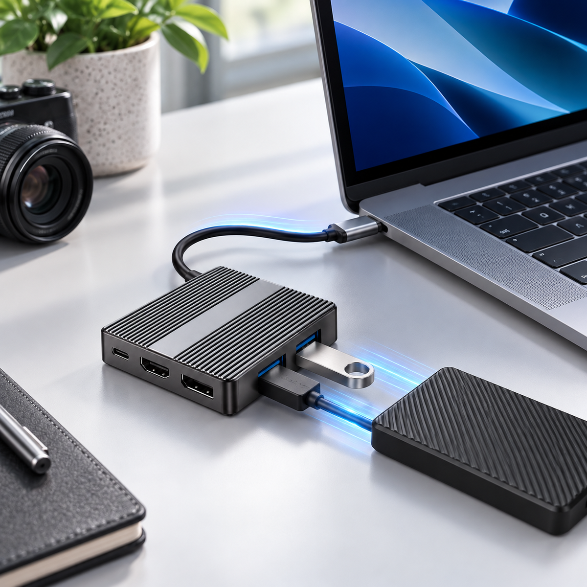 Meenova 7-in-1 USB-C MST Docking Station, Up to 4K 60Hz, Gigabit Ethernet, USB 3.2 & PD Charging, Dual HDMI or HDMI + DisplayPort for Compatible Windows Dual-Monitor Setups