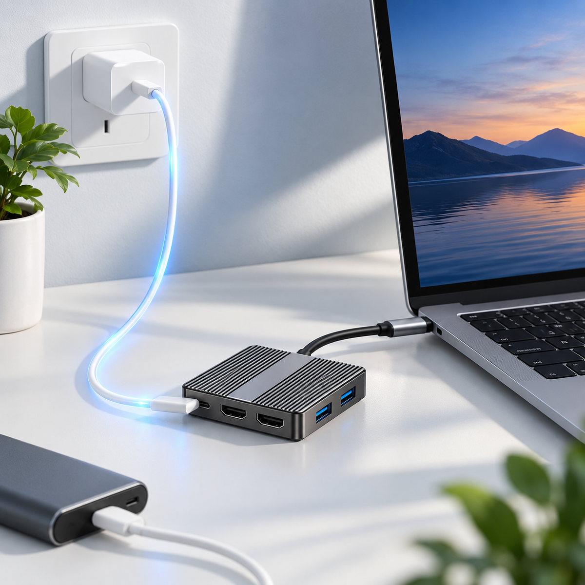 Meenova 7-in-1 USB-C MST Docking Station, Up to 4K 60Hz, Gigabit Ethernet, USB 3.2 & PD Charging, Dual HDMI or HDMI + DisplayPort for Compatible Windows Dual-Monitor Setups