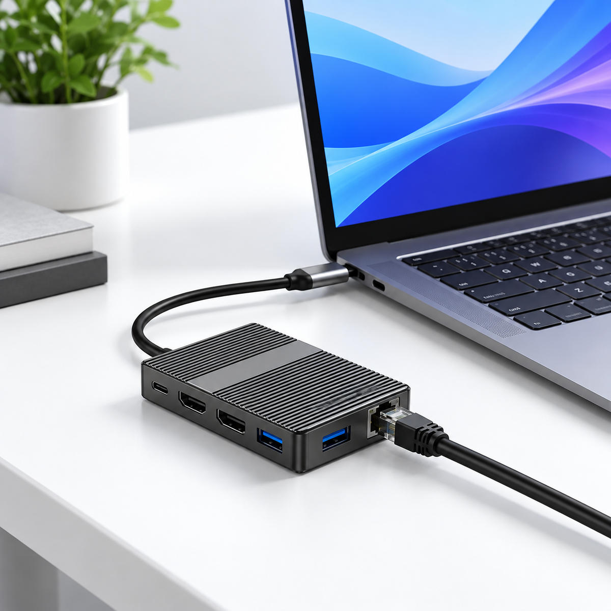 Meenova 7-in-1 USB-C MST Docking Station, Up to 4K 60Hz, Gigabit Ethernet, USB 3.2 & PD Charging, Dual HDMI or HDMI + DisplayPort for Compatible Windows Dual-Monitor Setups