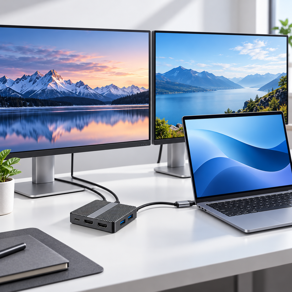 Meenova 7-in-1 USB-C MST Docking Station, Up to 4K 60Hz, Gigabit Ethernet, USB 3.2 & PD Charging, Dual HDMI or HDMI + DisplayPort for Compatible Windows Dual-Monitor Setups