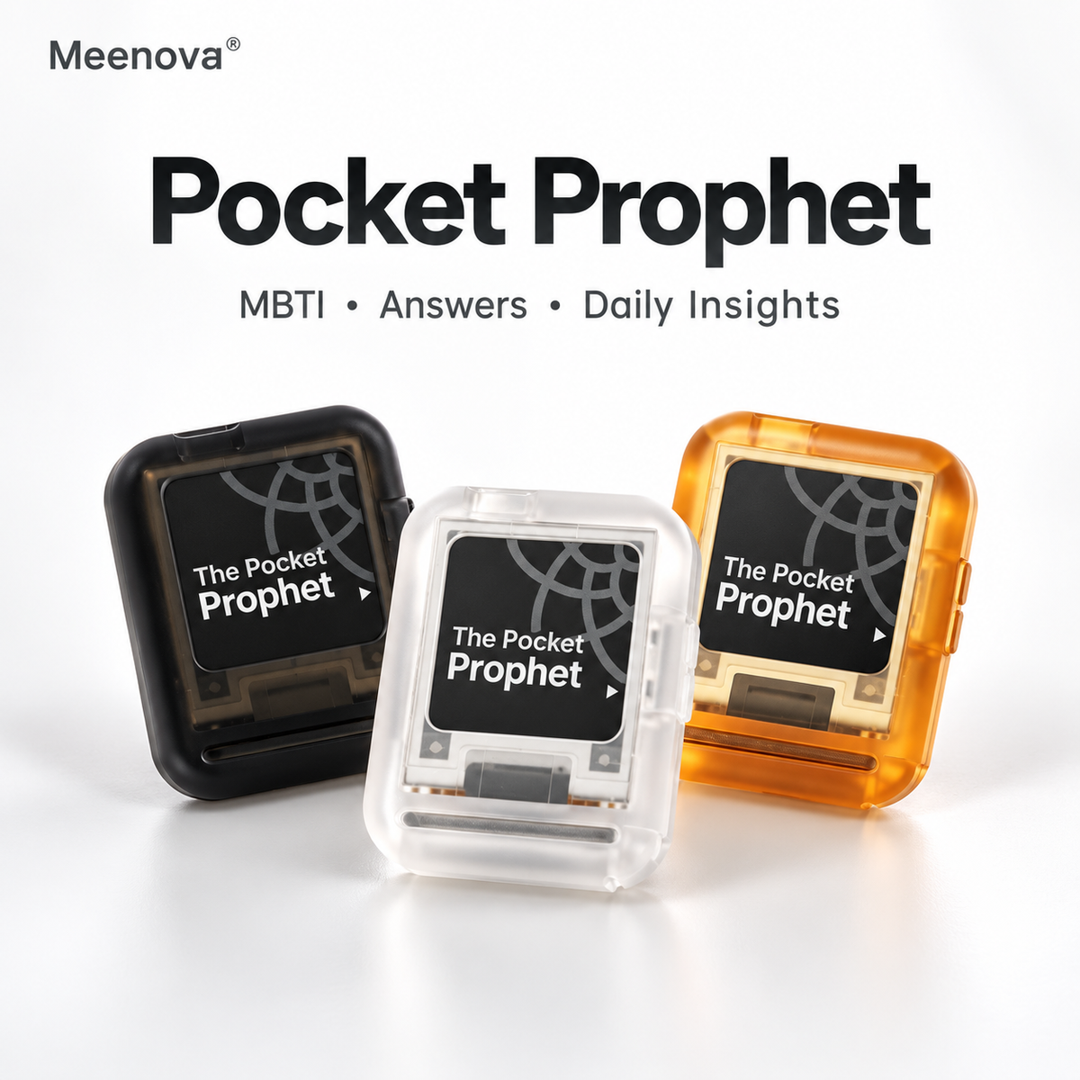 Meenova Rand/0 Pocket Prophet, 1.54-Inch E-Ink Decision Gadget with 350 Bilingual Answers, MBTI Guide, Dice & Coin Flip, Bluetooth Page Turner, NFC & USB-C Charging