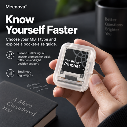 Meenova Rand/0 Pocket Prophet, 1.54-Inch E-Ink Decision Gadget with 350 Bilingual Answers, MBTI Guide, Dice & Coin Flip, Bluetooth Page Turner, NFC & USB-C Charging