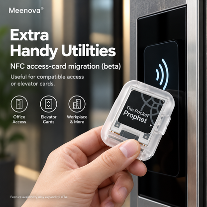 Meenova Rand/0 Pocket Prophet, 1.54-Inch E-Ink Decision Gadget with 350 Bilingual Answers, MBTI Guide, Dice & Coin Flip, Bluetooth Page Turner, NFC & USB-C Charging