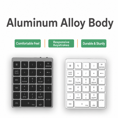 Meenova 28-Key Bluetooth Numeric Keypad with Aluminum Top Cover and 140mAh Rechargeable Battery for Windows, iOS & Android