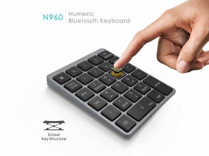 Meenova 28-Key Bluetooth Numeric Keypad with Aluminum Top Cover and 140mAh Rechargeable Battery for Windows, iOS & Android