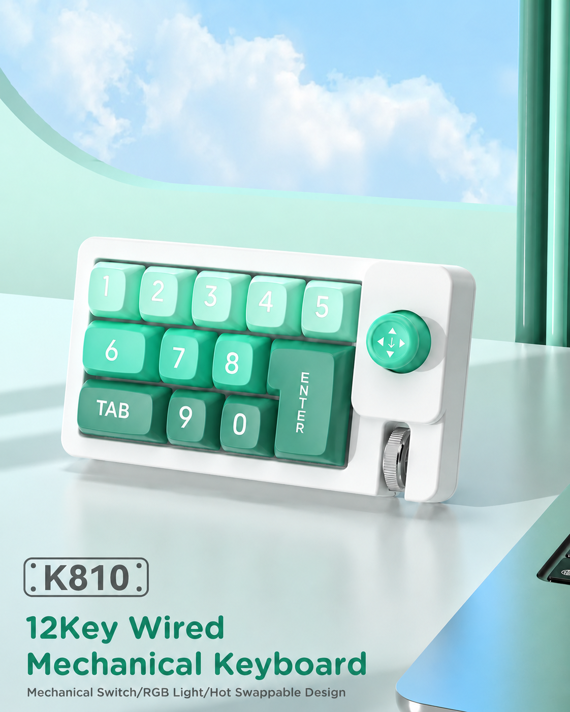 Meenova K810 Wired 12‑Key Hot‑Swappable Mechanical Numeric Keypad, Joystick Macro‑Programmable RGB Backlit USB‑C Keypad for Gaming & Office