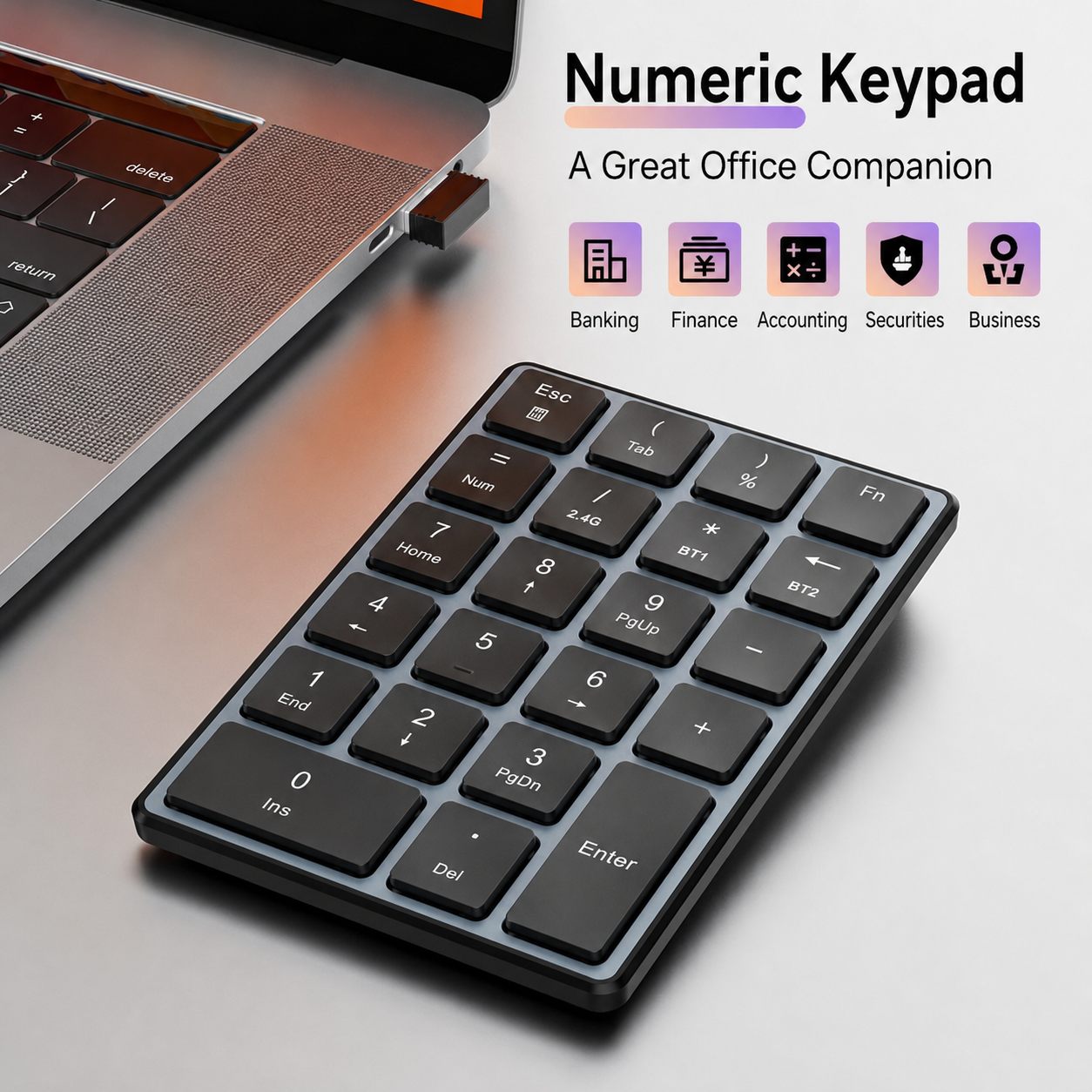 Meenova 22-Key Wireless Numeric Keypad, Bluetooth 5.0 & 2.4GHz with 3-Device Switching and USB-C Charging for Windows, Mac & Tablets