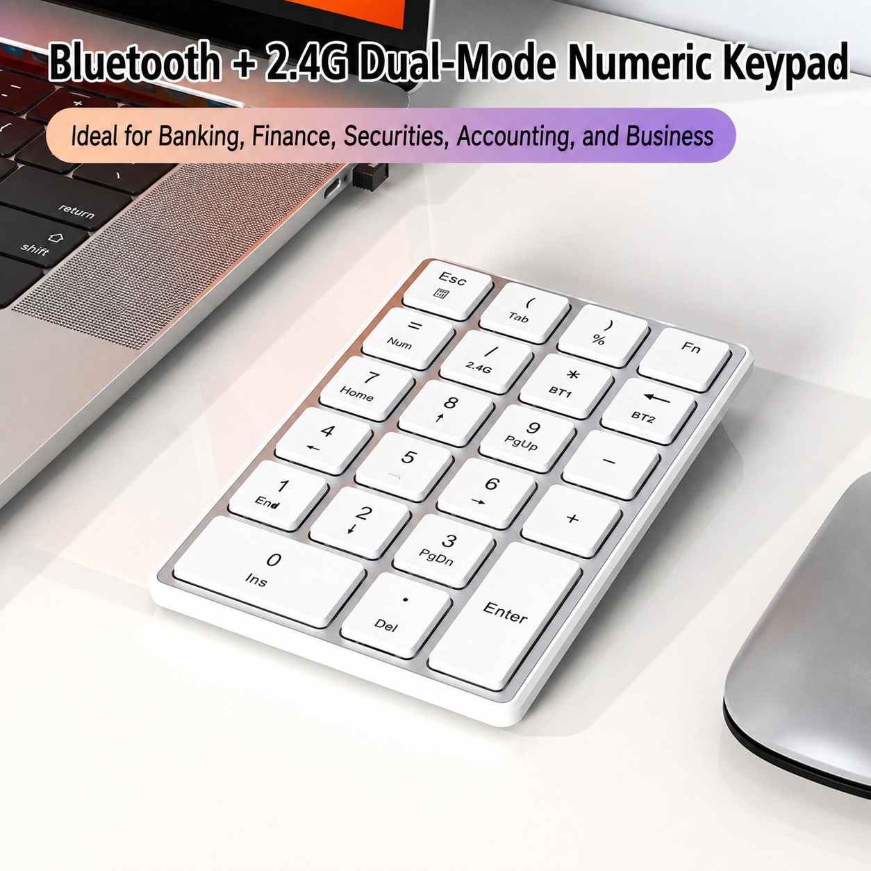 Meenova 22-Key Wireless Numeric Keypad, Bluetooth 5.0 & 2.4GHz with 3-Device Switching and USB-C Charging for Windows, Mac & Tablets
