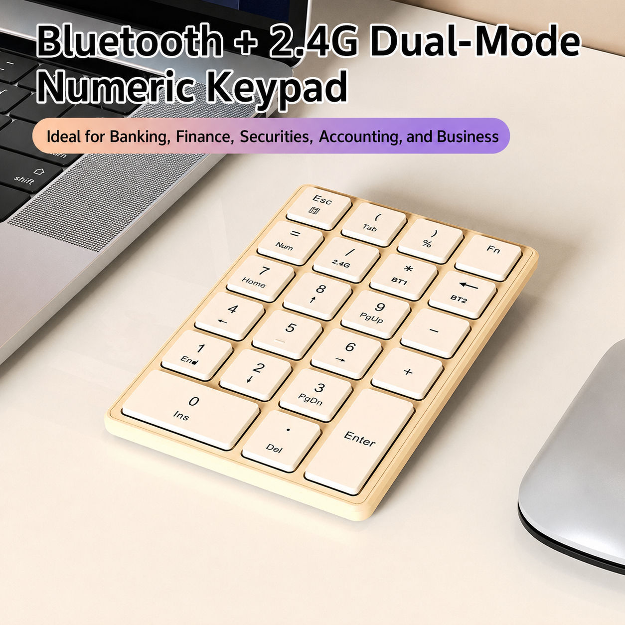 Meenova 22-Key Wireless Numeric Keypad, Bluetooth 5.0 & 2.4GHz with 3-Device Switching and USB-C Charging for Windows, Mac & Tablets