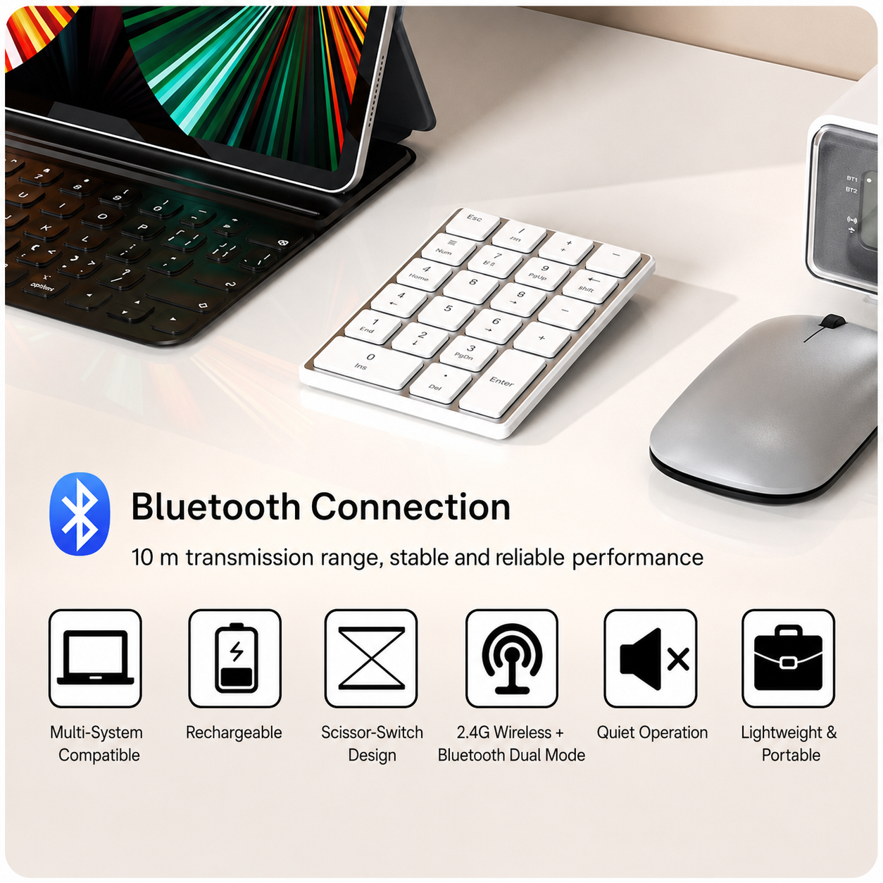 Meenova 22-Key Wireless Numeric Keypad, Bluetooth 5.0 & 2.4GHz with 3-Device Switching and USB-C Charging for Windows, Mac & Tablets