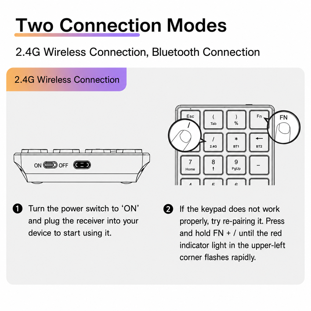 Meenova 22-Key Wireless Numeric Keypad, Bluetooth 5.0 & 2.4GHz with 3-Device Switching and USB-C Charging for Windows, Mac & Tablets