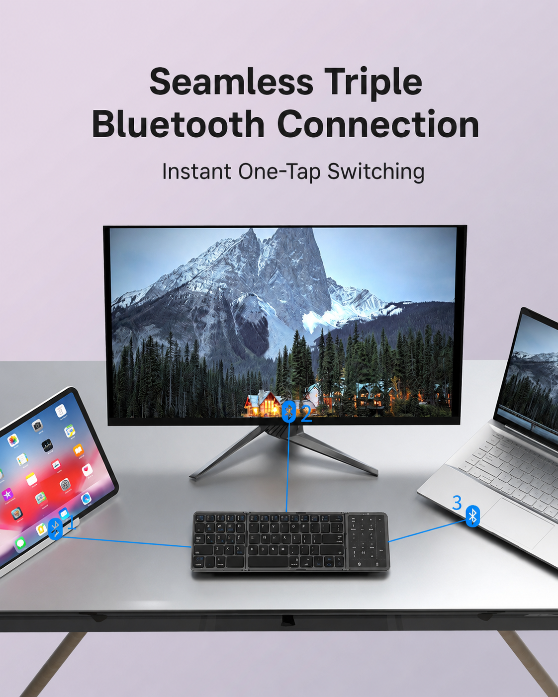 Meenova 64-Key Tri-Fold Bluetooth Keyboard with Touchpad, 3-Device Rechargeable Travel Keyboard for iPad, Mac, Windows & Android