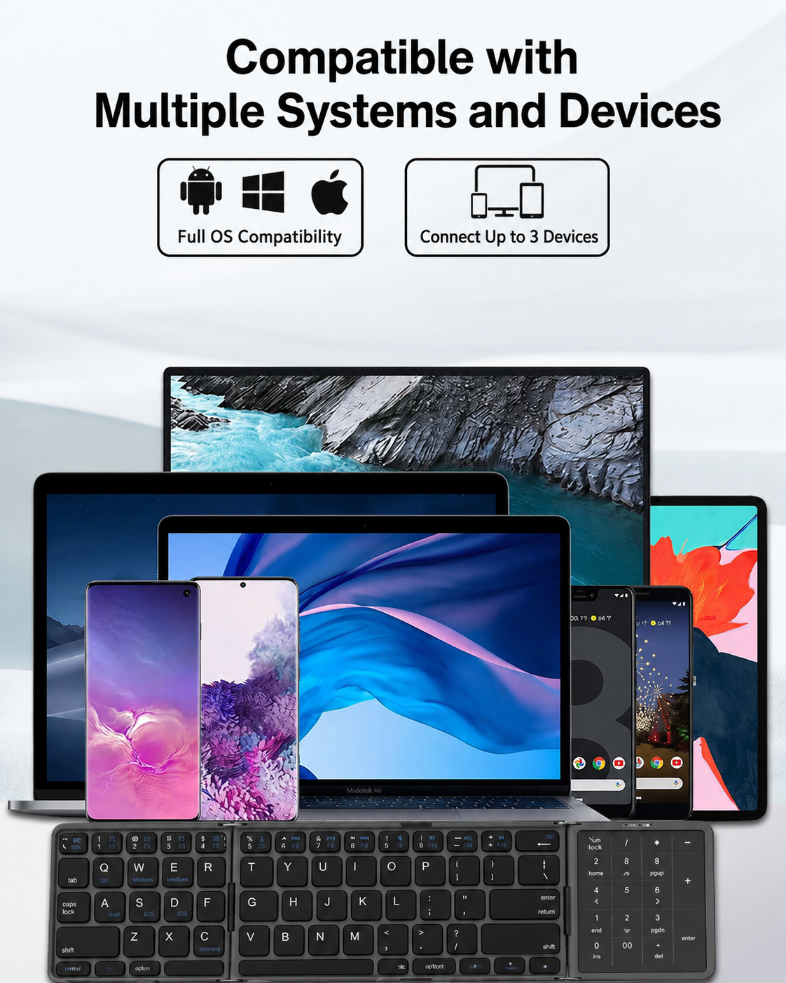 Meenova 64-Key Tri-Fold Bluetooth Keyboard with Touchpad, 3-Device Rechargeable Travel Keyboard for iPad, Mac, Windows & Android