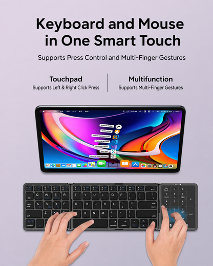 Meenova 64-Key Tri-Fold Bluetooth Keyboard with Touchpad, 3-Device Rechargeable Travel Keyboard for iPad, Mac, Windows & Android