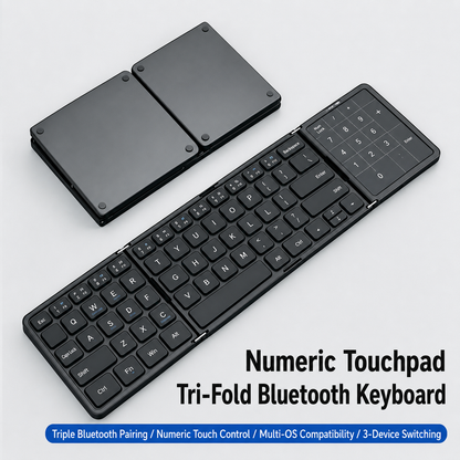 Meenova 64-Key Tri-Fold Bluetooth Keyboard with Touchpad, 3-Device Rechargeable Travel Keyboard for iPad, Mac, Windows & Android