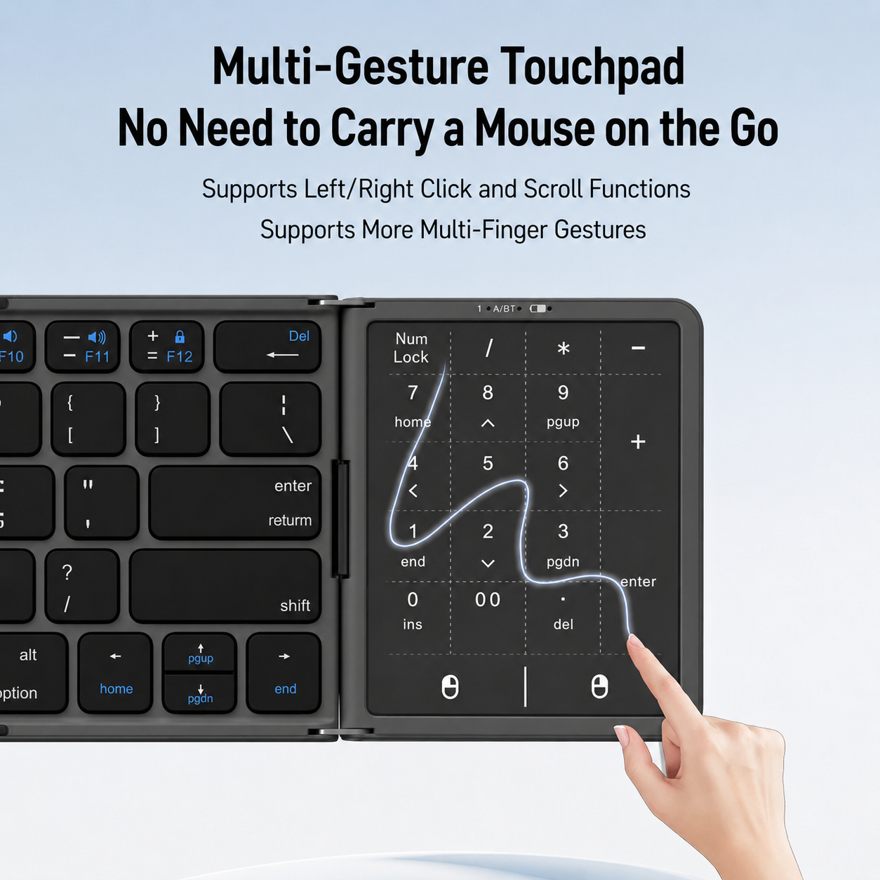 Meenova 64-Key Tri-Fold Bluetooth Keyboard with Touchpad, 3-Device Rechargeable Travel Keyboard for iPad, Mac, Windows & Android