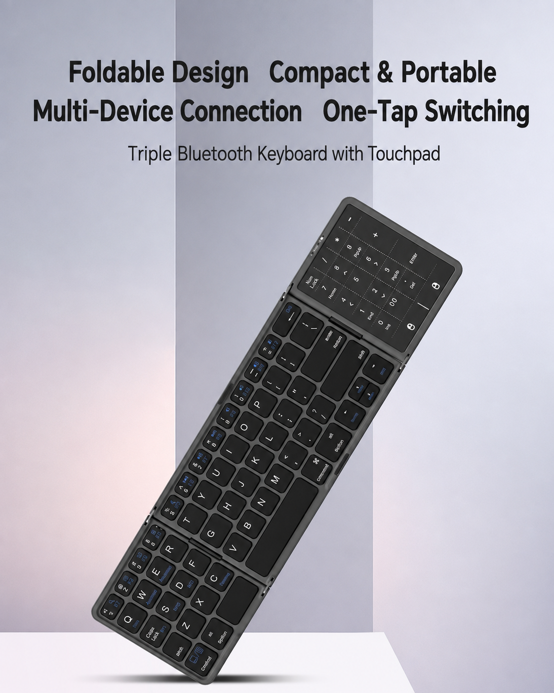 Meenova 64-Key Tri-Fold Bluetooth Keyboard with Touchpad, 3-Device Rechargeable Travel Keyboard for iPad, Mac, Windows & Android