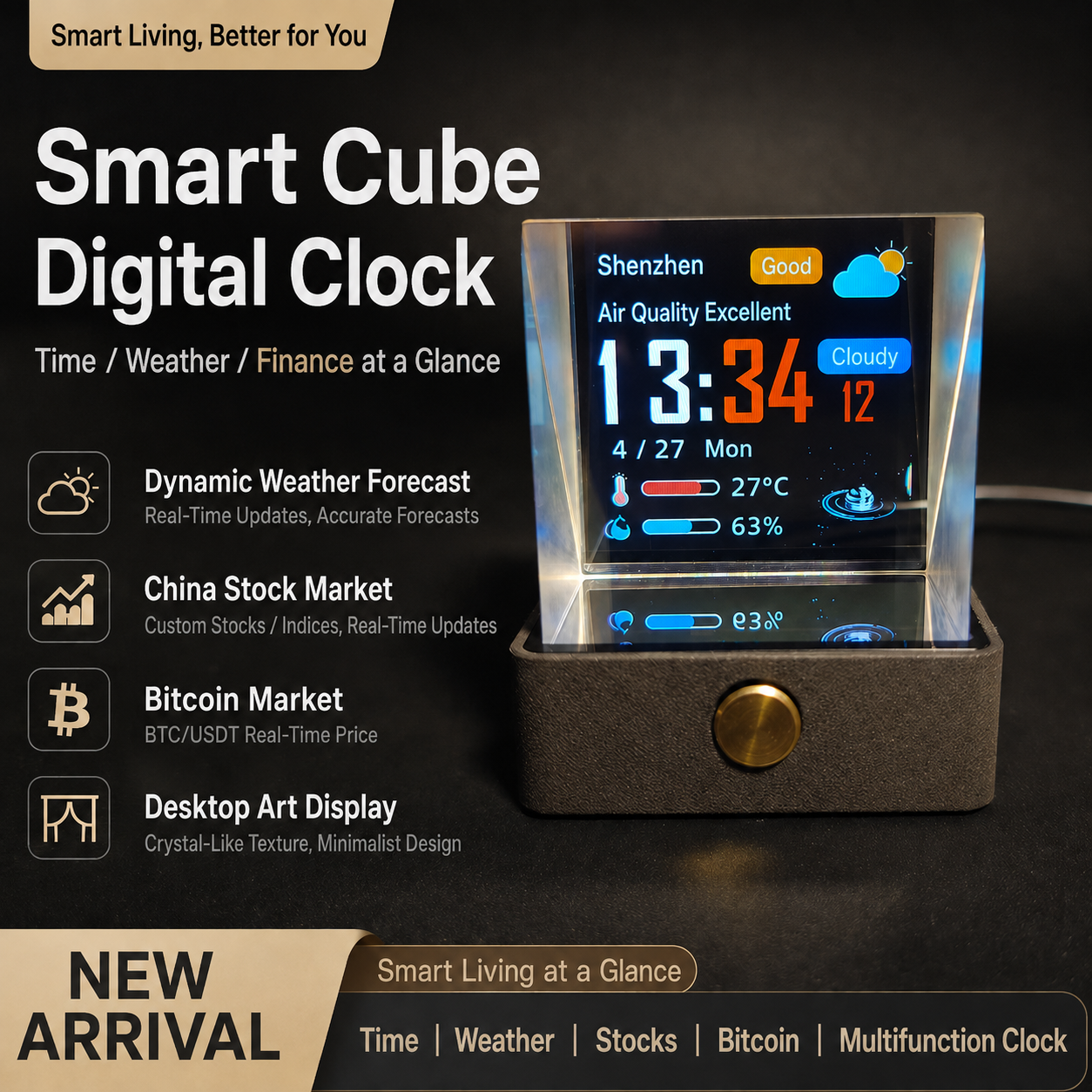 Meenova 10.1" Transparent Smart Desk Display with 64GB Storage, WiFi Photo Frame, Weather, Stock & Crypto Widgets and RGB Lighting