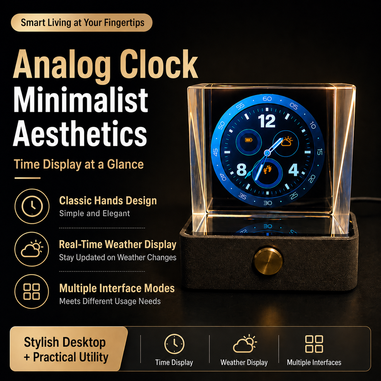Meenova 10.1" Transparent Smart Desk Display with 64GB Storage, WiFi Photo Frame, Weather, Stock & Crypto Widgets and RGB Lighting
