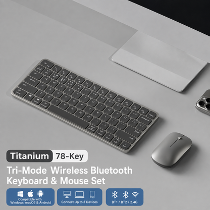 Meenova 78-Key Tri-Mode Wireless Keyboard, Bluetooth 5.0 & 2.4GHz with 3-Device Switching and Quiet Keys for Windows, Mac, iOS & Android