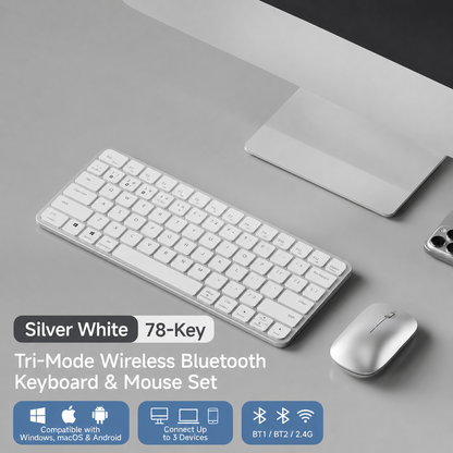 Meenova 78-Key Tri-Mode Wireless Keyboard, Bluetooth 5.0 & 2.4GHz with 3-Device Switching and Quiet Keys for Windows, Mac, iOS & Android