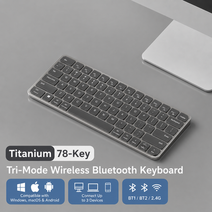 Meenova 78-Key Tri-Mode Wireless Keyboard, Bluetooth 5.0 & 2.4GHz with 3-Device Switching and Quiet Keys for Windows, Mac, iOS & Android