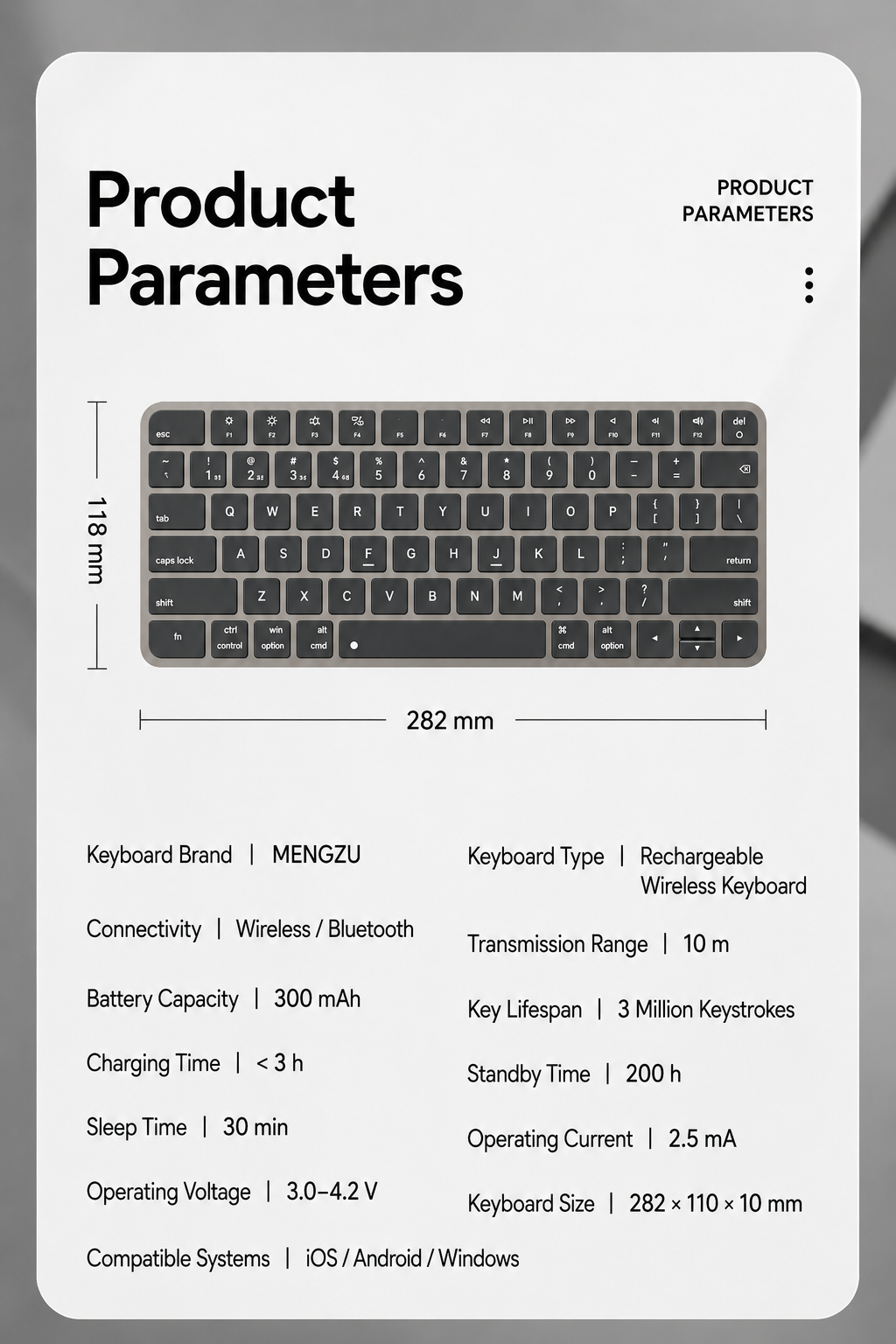 Meenova 78-Key Tri-Mode Wireless Keyboard, Bluetooth 5.0 & 2.4GHz with 3-Device Switching and Quiet Keys for Windows, Mac, iOS & Android