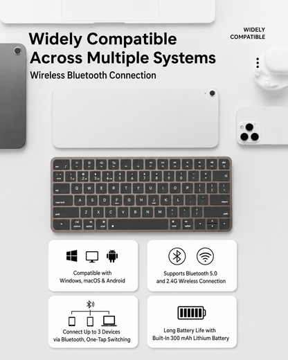 Meenova 78-Key Tri-Mode Wireless Keyboard, Bluetooth 5.0 & 2.4GHz with 3-Device Switching and Quiet Keys for Windows, Mac, iOS & Android